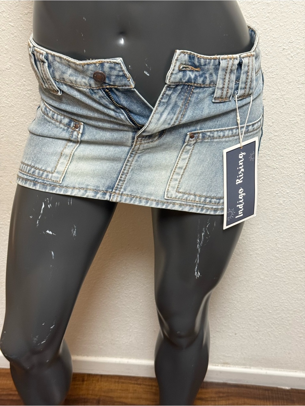 Indigo Rising Faded Blue Denim Mini Skirt
